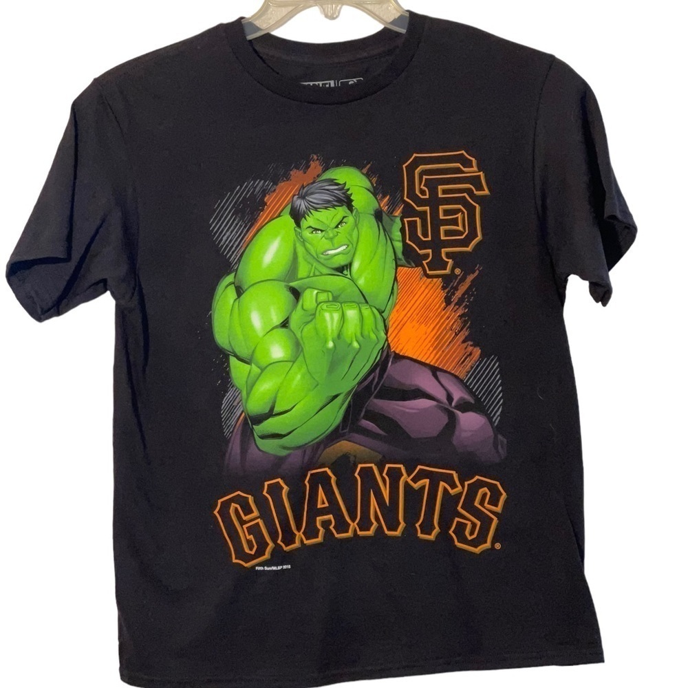 NWOT Boys Marvel / MBLP SF Giants collaboration Tee. Hulk & SF Giants. Size LG - Picture 6 of 7